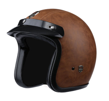 Vintage Harley 3/4 Open Face Helmet - Brown Leather
